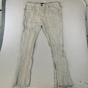 Waimea Stacked Fit Jeans Size 40 Light Beige  Frayed Trim Distressed Mens